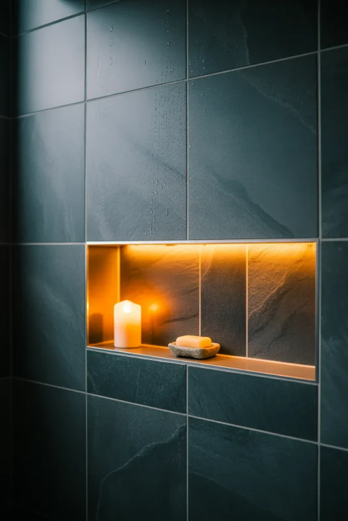 backlit with a warm amber LED strip light