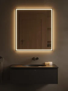 bathroom cabinet with a wide integrated mirror