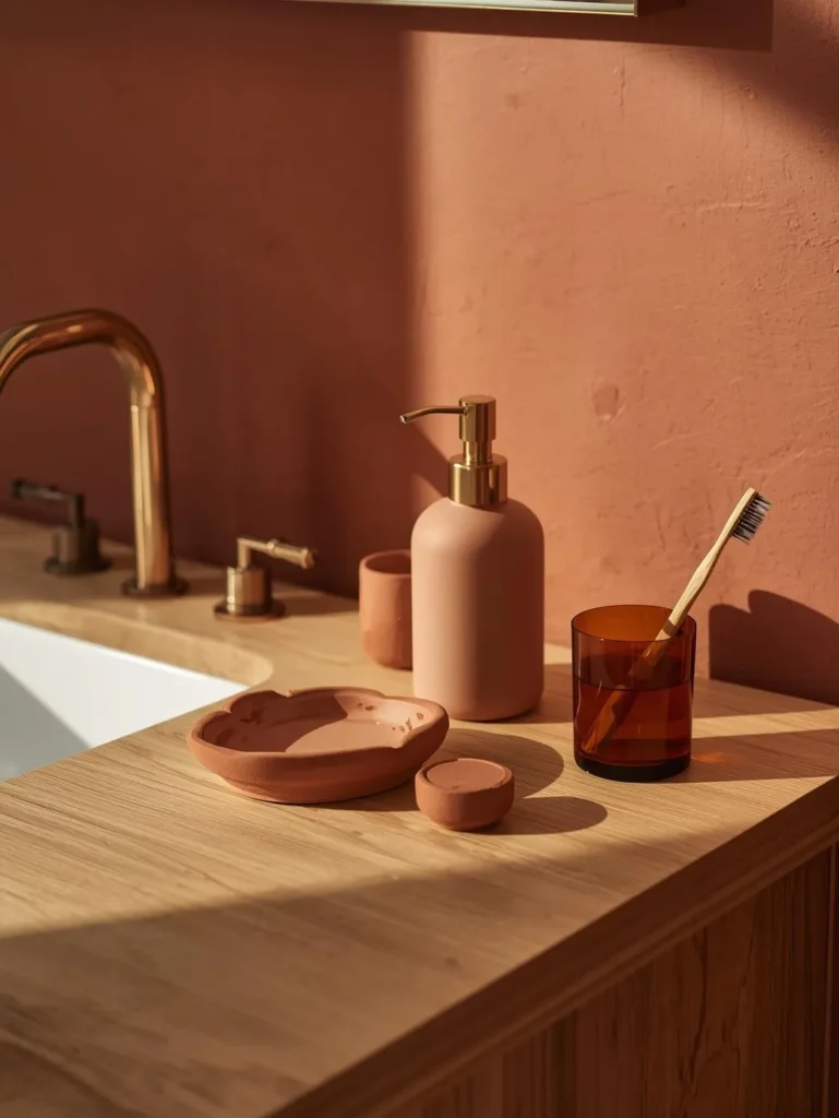 bathroom vanity counter styled entirely
