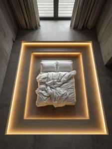 breathtaking bedroom with a sunken sleeping pit