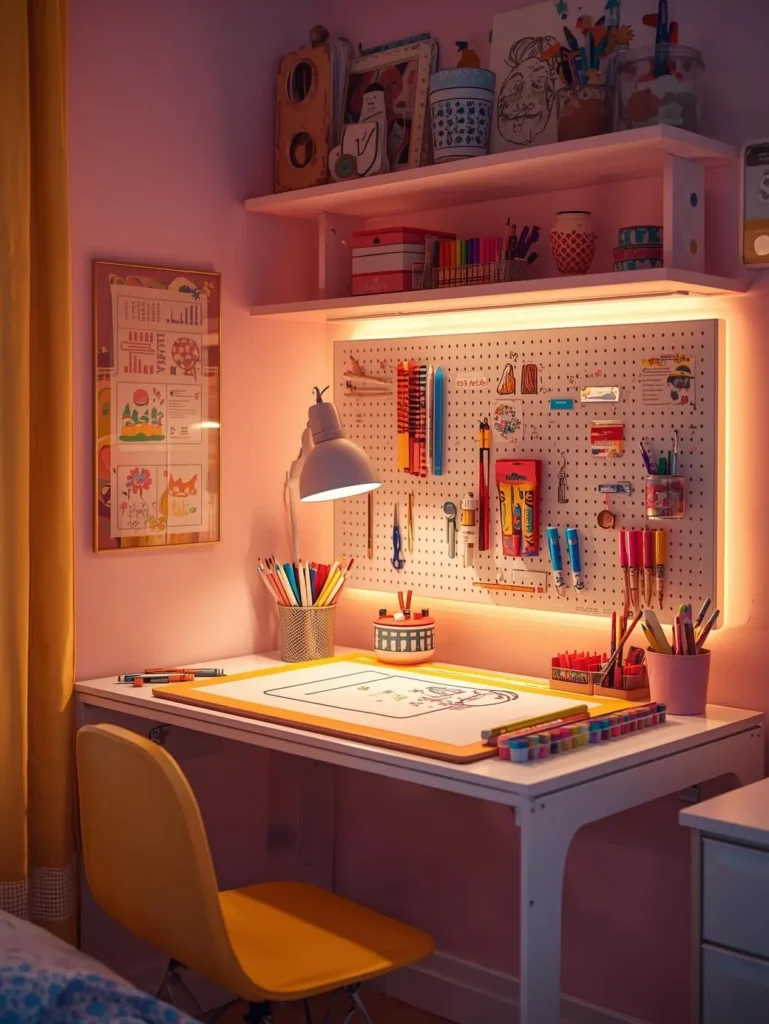 bright kids bedroom art corner