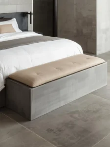 concrete-look matte grey resin bedroom bench