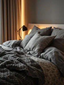 cozy gray bedding layers