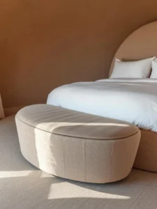 curved crescent-shaped bedroom bench