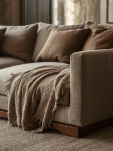 deep-seated taupe sofa