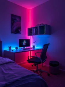 dorm room with LED lighting