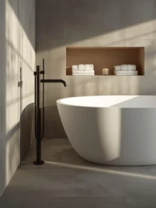 dramatic floor-mounted freestanding tub filler faucet