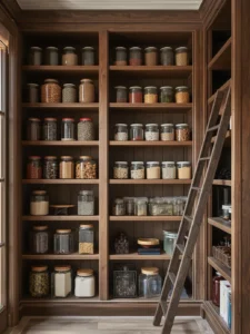 farmhouse pantry with rolling ladder