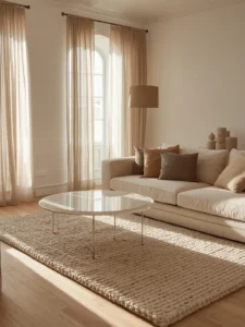 floor-length linen curtains in undyed natural colour pooling
