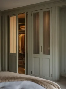 full bedroom wall fitted with built-in wardrobes