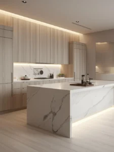 futuristic white oak minimalist kitchen