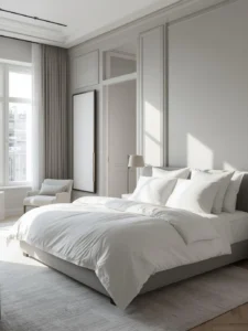 gray and white bedroom interior
