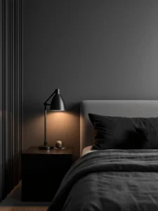 gray bedroom with black accents