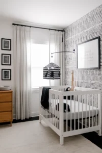 high-contrast black and white boy nursery