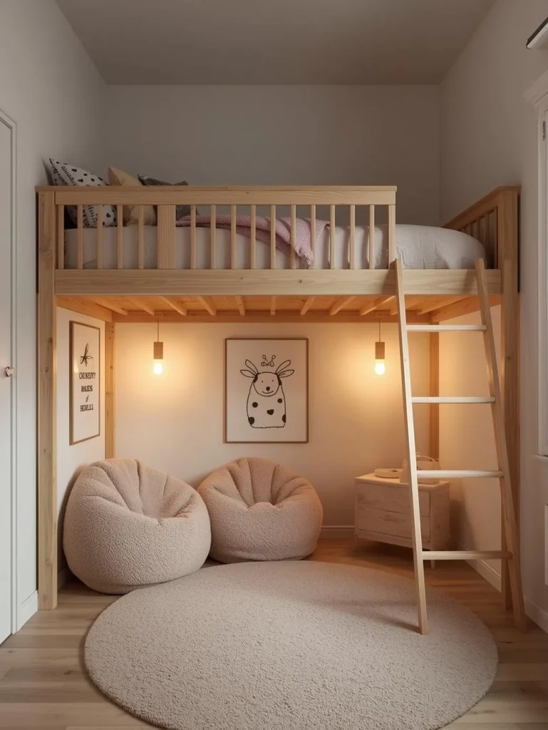 kids bedroom with elevated loft bed
