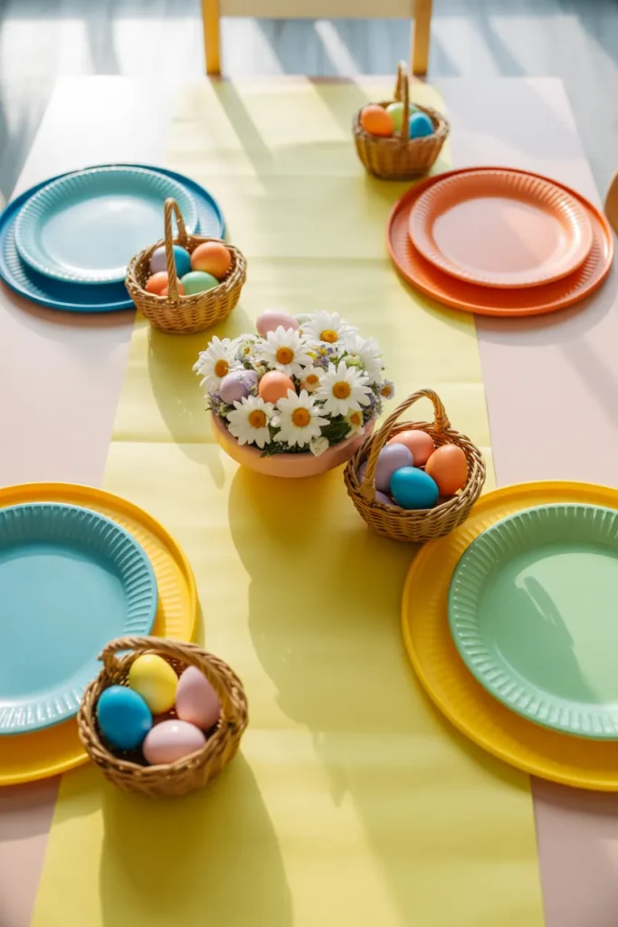 kids' dining table set with a pastel yellow paper table runner