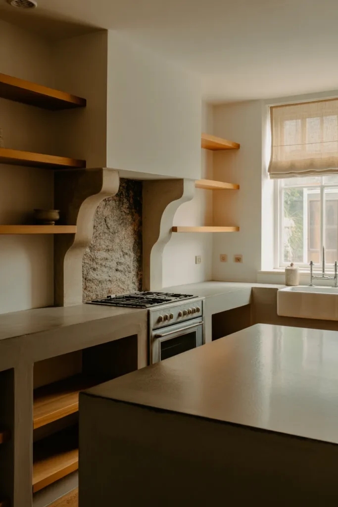 kitchen featuring honed concrete countertops on both perimeter and island
