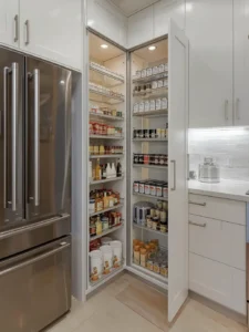 kitchen with a slim pull-out pantry tower fully extended