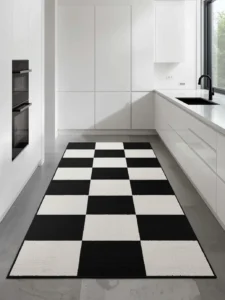 large bold black and white checkerboard cotton kitchen rug