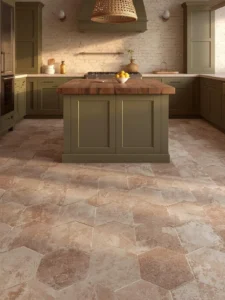 lime-washed terracotta hexagonal tiles