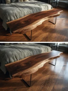 live-edge walnut wood slab bedroom bench
