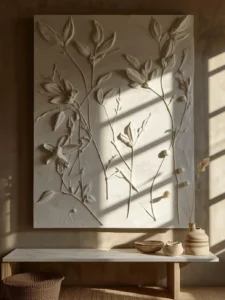 living room wall featuring a large rectangular hand-crafted plaster