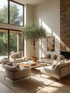 luxury living room indoor olive tree