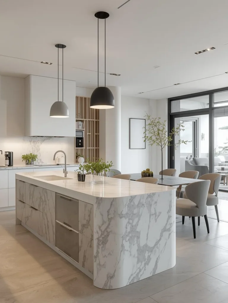 luxury open kitchen with double island layout