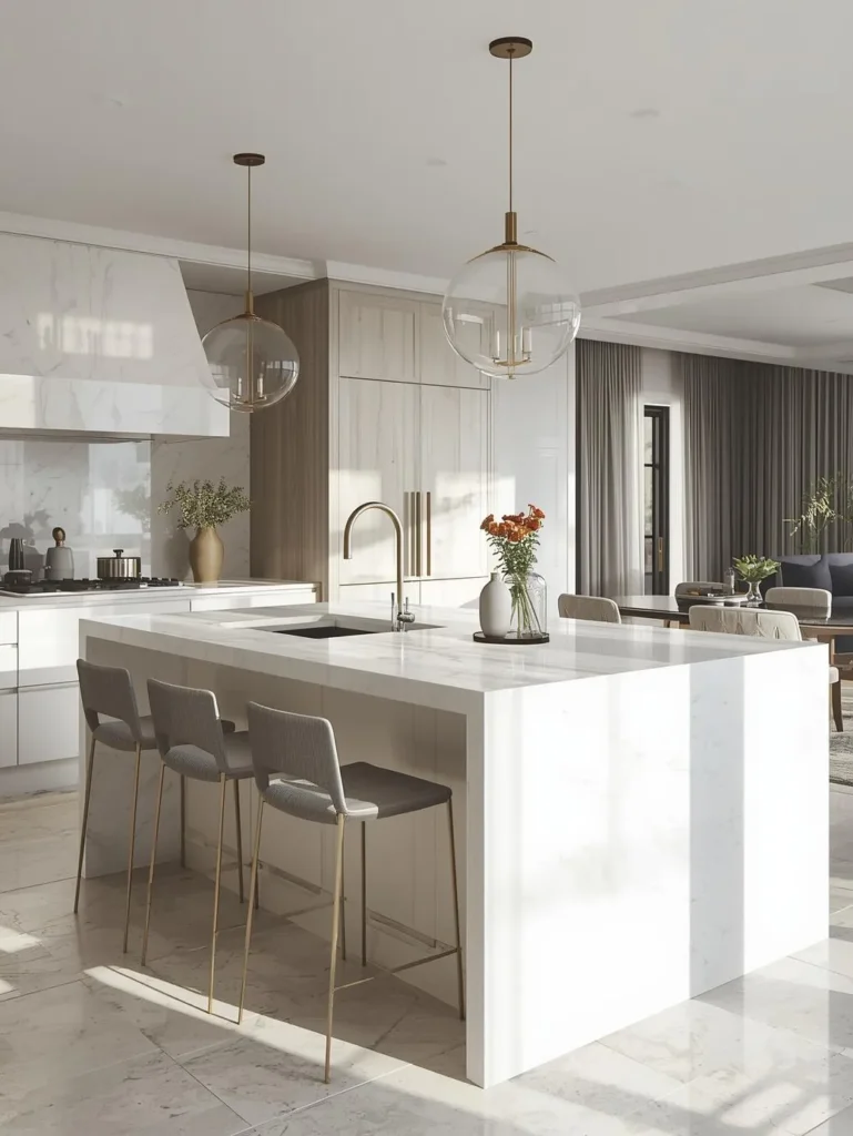 luxury open kitchen with marble island
