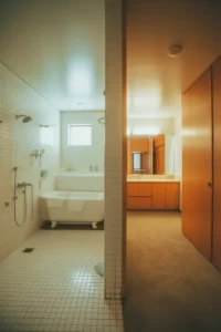 master bathroom with clear zone separation