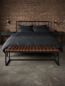 matte black welded iron frame bedroom bench