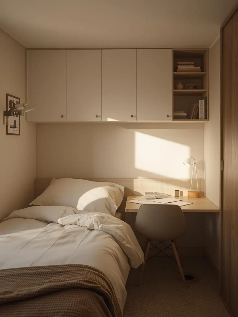 minimalist college dorm room