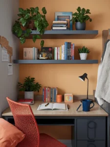modern dorm room floating shelves