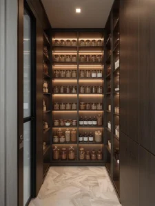 modern narrow walk in pantry