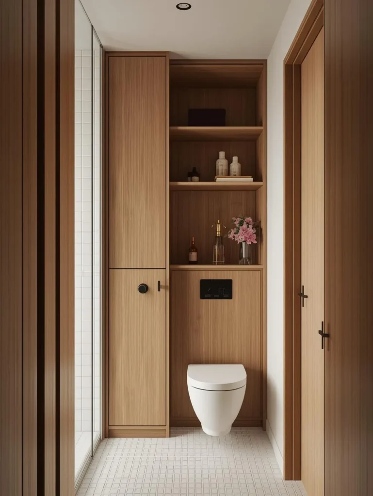 modern small bathroom vertical storage tower