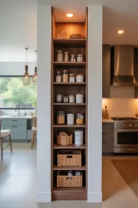 narrow floor-to-ceiling open pantry