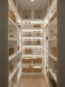 narrow pantry with slim shelves