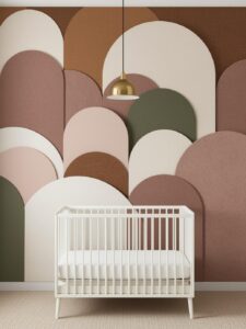 nursery feature wall covered in a layered arrangement