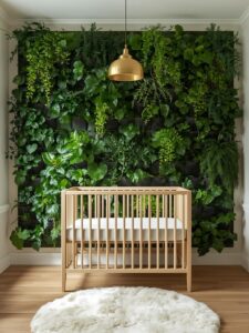 nursery feature wall entirely covered in a lush vertical garden panel