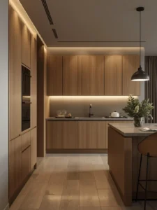 oak kitchen with beige walls