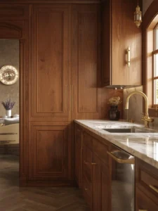 oak kitchen with brass handles