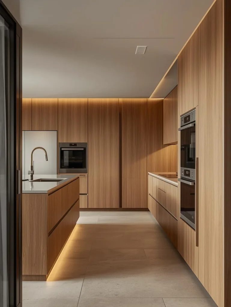 open kitchen with floor to ceiling cabinets