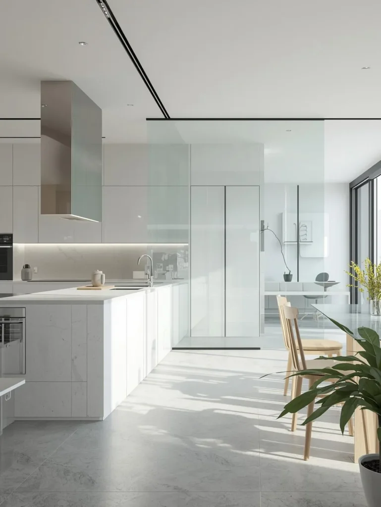 open kitchen with glass partition wall