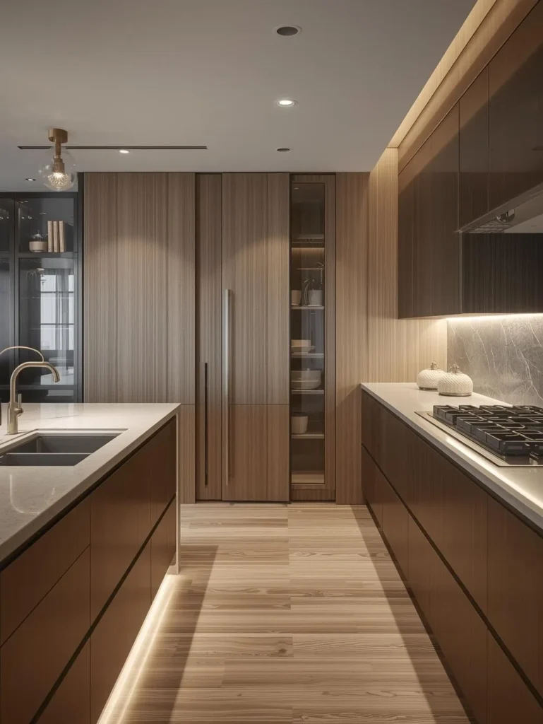 open kitchen with hidden pantry