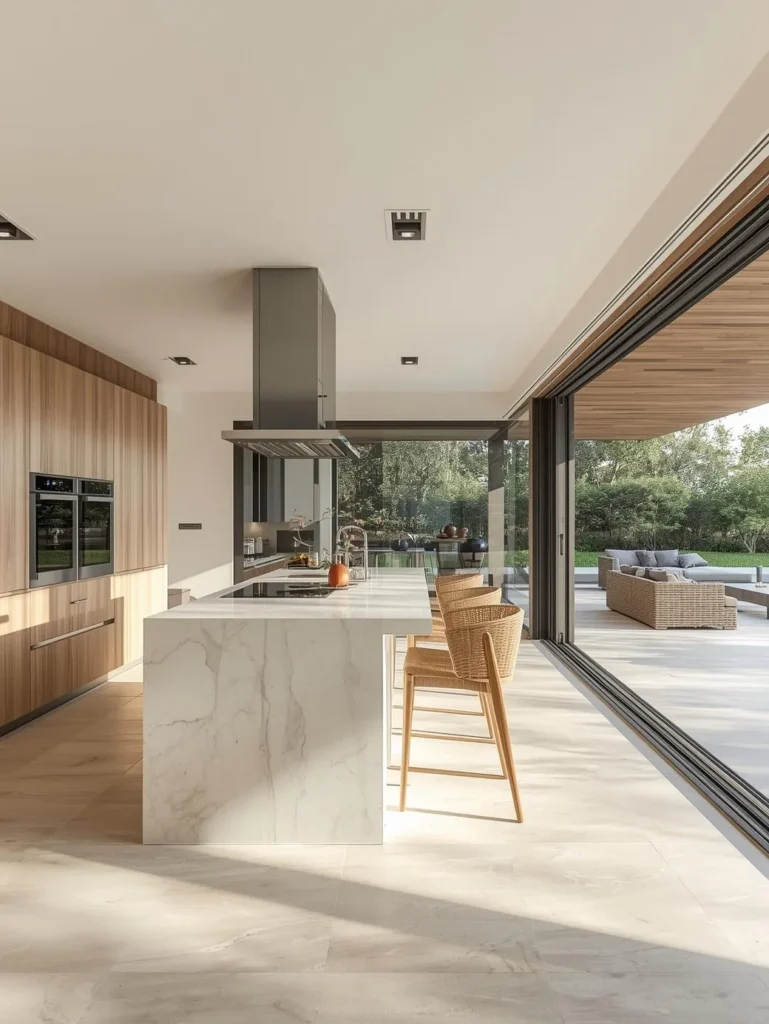 open kitchen with large sliding glass doors