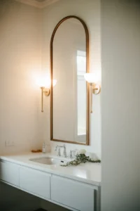 portrait shot centered on vanity wall