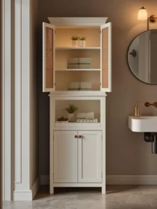 proportioned freestanding linen tower cabinet