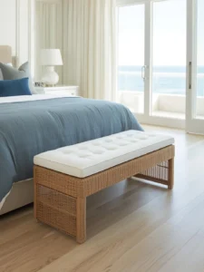 refined tight-woven resin wicker bedroom bench