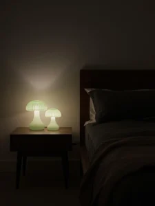 sage-green glass mushroom lamps