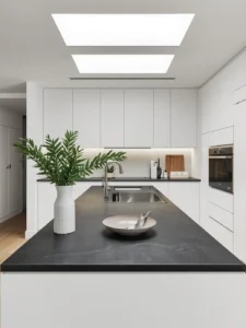 sleek contemporary family kitchen with a graphite Dekton countertop